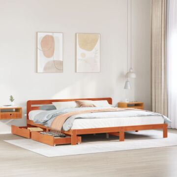 Vidaxl Bed Frame Without Mattress Wax Brown 200x200 Cm Solid Wood Pine