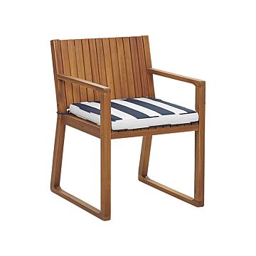 Garden Chair Light Acacia Wood 80 X 59 Cm With Navy Blue And White Cushion Rustic Style Beliani