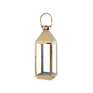 Metal Lantern Brass Stainless Steel H 55 Cm Pillar Candle Holder Beliani
