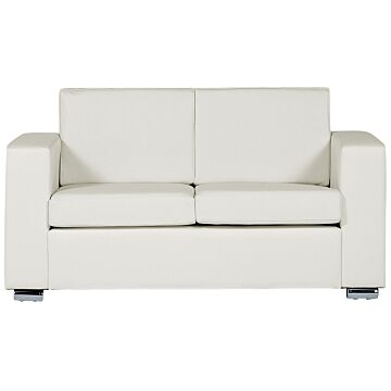2 Seater Sofa Loveseat White Split Leather Upholstery Chromed Legs Retro Design Beliani