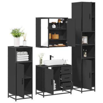 Vidaxl 4 Piece Bathroom Furniture Set Black Engineered Wood