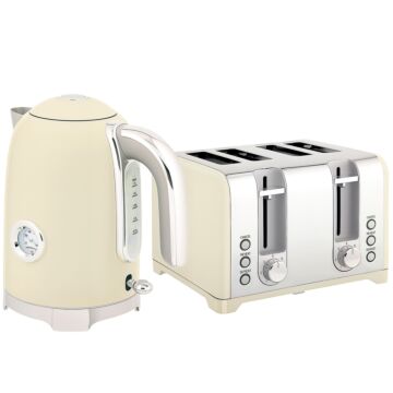 Homcom Retro 3000w Kettle And Toaster Set - Cream