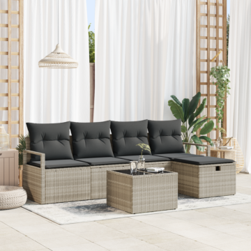 Vidaxl 6 Piece Garden Sofa Set With Cushions Light Grey Poly Rattan, Vidaxl 2-seater Garden Sofa With Cushions Grey Poly Rattan