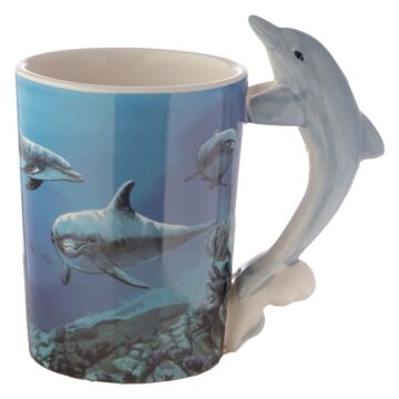 Ceramic Sealife Printed Mug With Dolphin Handle