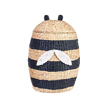 Wicker Basket Natural Black Water Hyacinth Woven Bee With Lid Toy Hamper Child's Room Accessory Beliani