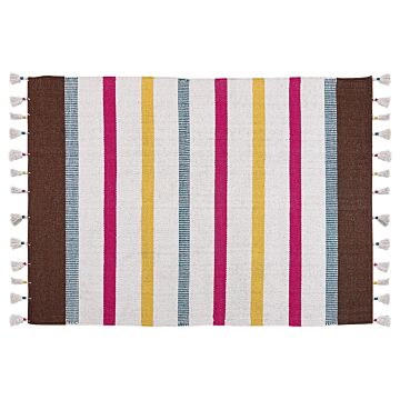 Area Rag Rug Multicolour Stripes Cotton 160 X 230 Cm Rectangular Hand Woven Beliani