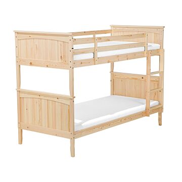 Double Bank Bed Light Pine Wood Eu Single Size 3ft High Sleeper Children Kids Bedroom Beliani