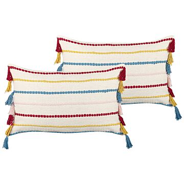 Decorative Cushions Multicolour 40 X 60 Cm Striped Pattern Retro Vintage Throw Accessory Beliani
