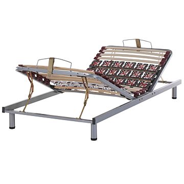 Eu Single Bed Base 3ft Manual Adjustable Solid Wood Slats Metal Frame Beliani
