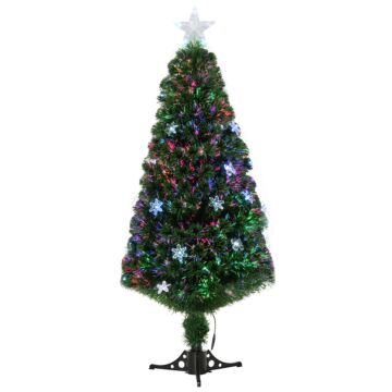 Homcom Homcm 5ft Prelit Artificial Christmas Tree Fiber Optic Led Light With Foldable Feet, Green