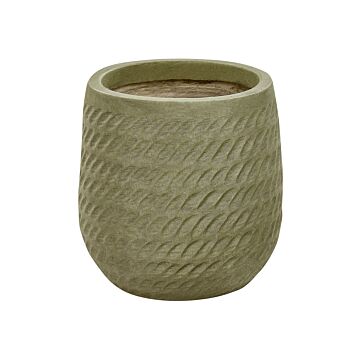 Plant Pot Green Fibre Clay ⌀ 19 Cm Round Outdoor Flower Pot Embossed Pattern Beliani