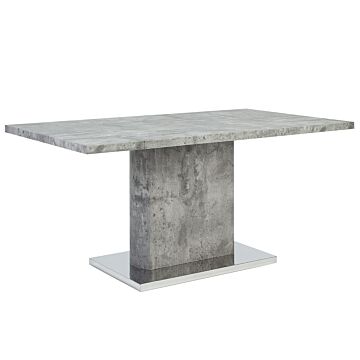 Dining Table Concrete Effect Mdf 77 X 160 X 90 Cm Metal Pedestal Base Beliani
