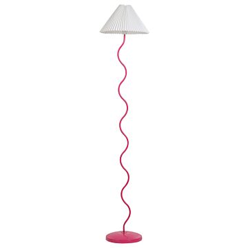 Floor Lamp Pink And White Metal Base Plastic Pleated Lamp Shade Vintage Retro Style Beliani