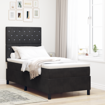 Vidaxl Box Spring Bed With Mattress & Led Black 100x200 Cm Velvet