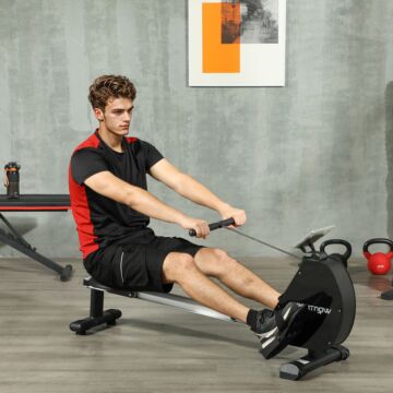 Sportnow Folding Rowing Machine, 16-level Magnetic Rower Machine With Dual Aluminium Slid Rail And Lcd Monitor, Vertical Storage, For Home Gym Cardio Training, 150kg Weight Capacity