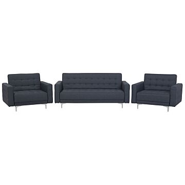 Living Room Set Dark Grey Tufted Fabric 3 Seater Sofa Bed 2 Reclining Armchairs Modern 3-piece Suite Beliani