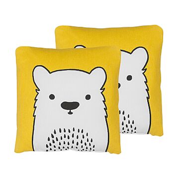 Set Of 2 Kids Cushions Yellow Fabric Bear Image Pillow With Filling Soft Children's Toy Beliani