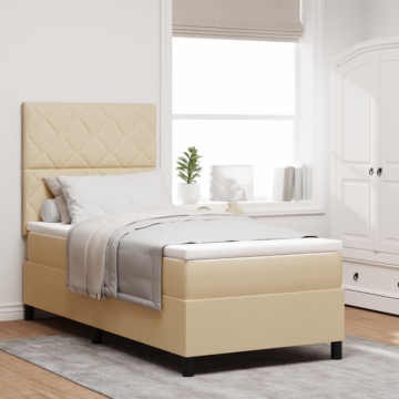 Vidaxl Box Spring Bed With Mattress & Led Cream 100x200 Cm Fabric
