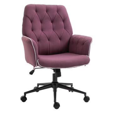 Vinsetto Linen Office Swivel Chair Mid Back Computer Desk Chair With Adjustable Seat, Arm - Purple