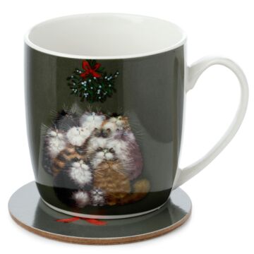 Kim Haskins 12 Cats Of Christmas Porcelain Mug & Coaster Set
