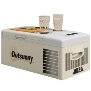 Outsunny 16l Car Fridge Freezer, Portable Car Refrigerator With 12v/24v Dc And 100-240v Ac, Khaki