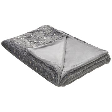 Blanket Grey Polyester 130 X 180 Cm Bedspread Throw Golden Star Pattern Living Room Bedroom Beliani