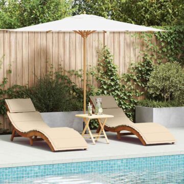 Vidaxl Sun Loungers With Cushions 2 Pcs Beige Solid Wood Acacia