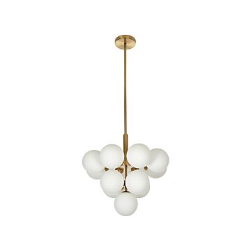 Pendant Lamp Brass Metal 100 Cm 13-lightbulb Fixture White Glass Globe Shades Glam Chandelier Beliani