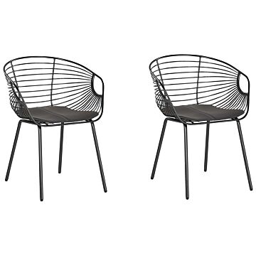 Set Of 2 Dining Chairs Black Metal Wire Design Faux Leather Black Seat Pad Industrial Modern Beliani