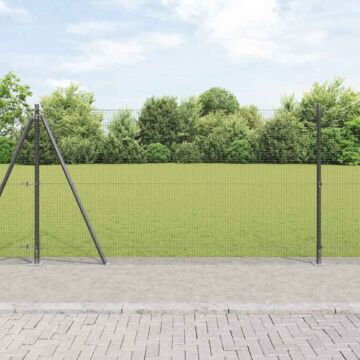 Vidaxl Welded Wire Fence With 13 Flanged Posts Grey 1.2x50 M Steel