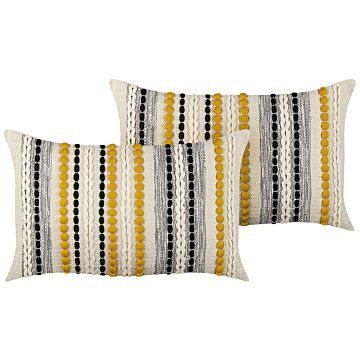 Set Of 2 Decorative Cushions Multicolour Cotton 40 X 60 Cm Thick Filling Modern Boho Decor Beliani