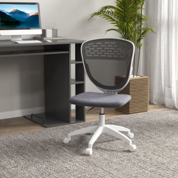 Vinsetto Armless Desk Chair, Mesh Office Chair, Height Adjustable With Swivel Wheels, Grey