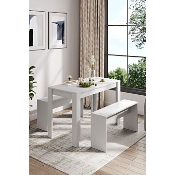 3pcs Set Modern White Dining Room Table And Benches