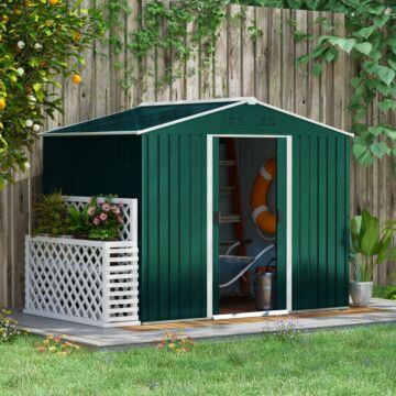 Outsunny 8 X 6 Ft Metal Garden Storage Shed Corrugated Steel Roofed Tool Box With Ventilation And Sliding Doors, Green