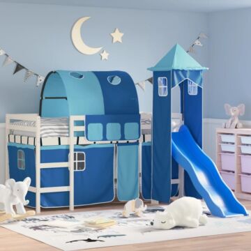Vidaxl Kids' Loft Bed With Tower Blue 90x200 Cm Solid Wood Pine