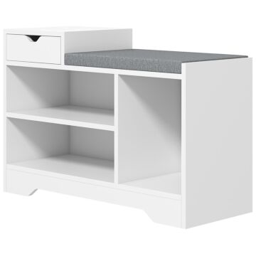 Homcom Shoe Storage With Seat, Upholstered Entryway Bench, Shoe Bench With Drawer And 3 Open Shelves For Hallway
