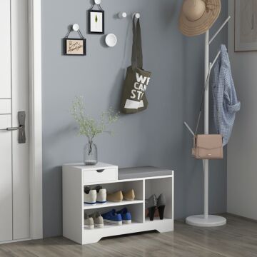 Homcom Shoe Storage With Seat, Upholstered Entryway Bench, Shoe Bench With Drawer And 3 Open Shelves For