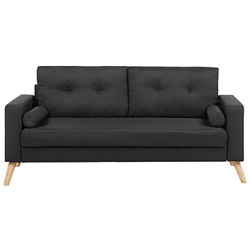 Fabric Sofa Black Fabric Upholstery 2 Seater Button Tufted With Two Bolsters Beliani