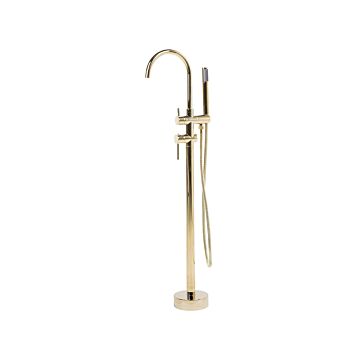 Bath Mixer Tap Gold Brass Freestanding Bathtub Faucet With Hand Shower Modern Design Beliani