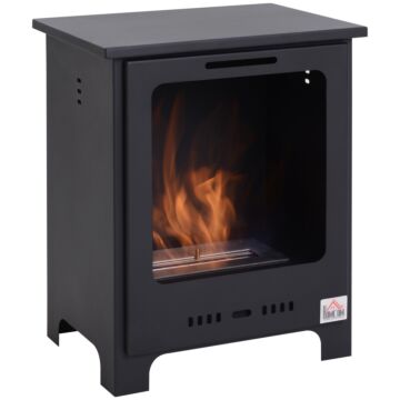 Homcom Freestanding Ethanol Fireplace, Bioethanol Fire With 0.9l Tank, 3 Hours Burning Time For Indoor, Black