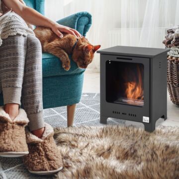 Homcom Freestanding Ethanol Fireplace, Bioethanol Fire With 0.9l Tank, 3 Hours Burning Time For Indoor, Black