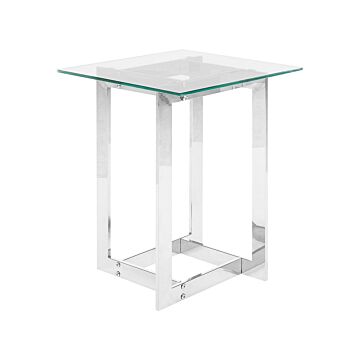 Coffee Table Clear Transparent Silver Square Glass Tabletop Metal Base Modern Design Beliani