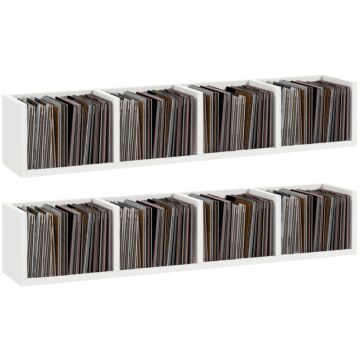 Homcom Wall Mount 84 Cd / 56 Dvd/blu-ray/ Media Storage Rack 4 Cubes, Wooden Shelf Organiser Unit Bookcase Display, Set Of 2, White