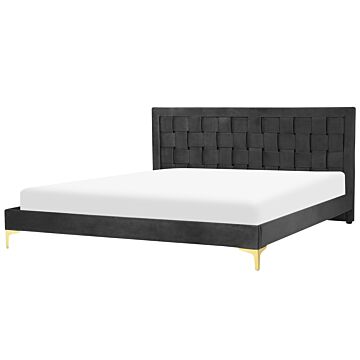 Upholstered Bed Frame Black Velvet Eu Super King Size 180x200 Cm 6ft Headboard Golden Legs Beliani