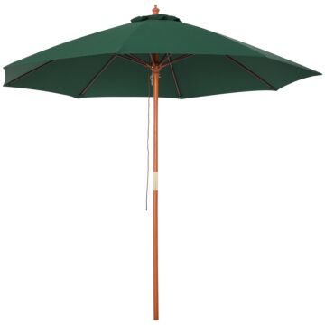 Outsunny 2.5m Wood Garden Parasol Sun Shade Patio Outdoor Market Umbrella Canopy With Top Vent, Dark Green