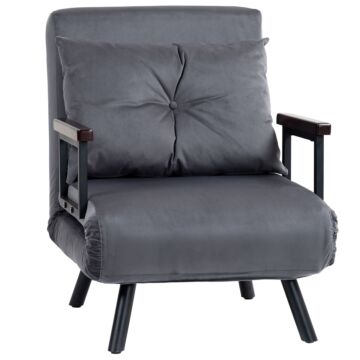 Homcom 4-in-1 Velvet-feel Single Chair Bed, With Pillow - Charcoal Grey