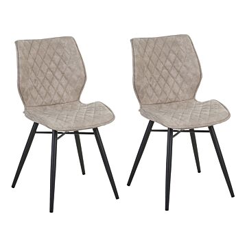 Set Of 2 Dining Chairs Beige Fabric Upholstery Black Legs Rustic Retro Style Beliani
