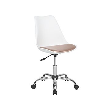 Desk Chair White With Gold Faux Leather Height Adjustable Computer Office Beliani