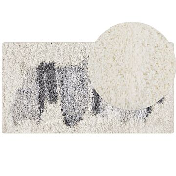 Shaggy Area Rug White And Grey 80 X 150 Cm Abstract High-pile Machine-tufted Rectangular Carpet Beliani
