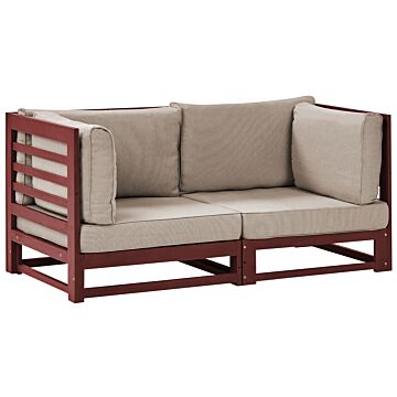 Garden Sofa Mahogany Brown Acacia Wood Outdoor 2 Seater Bench With Cushions Modern Design Beliani